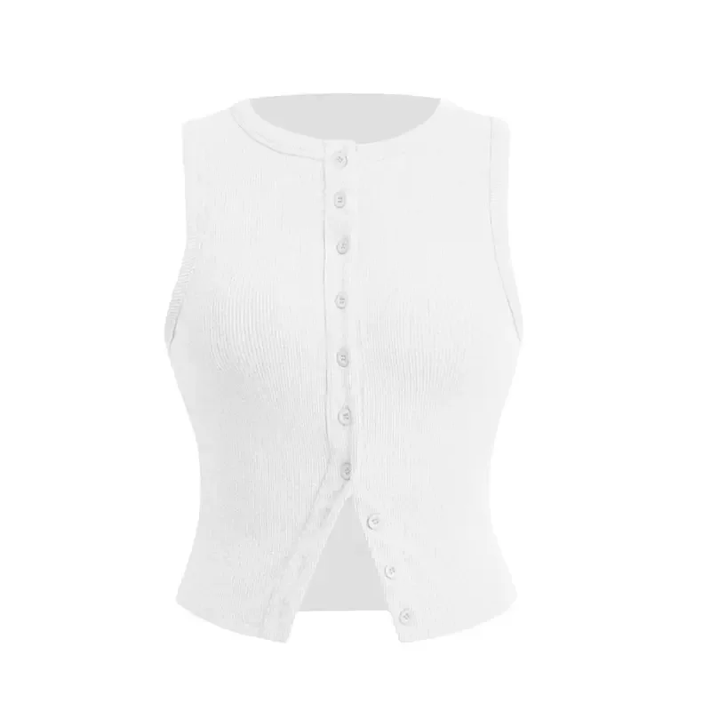 

2026 New Arrival Women's Sleeveless Knit Vest Button Front Slim Fit Cropped Tank Top for Summer