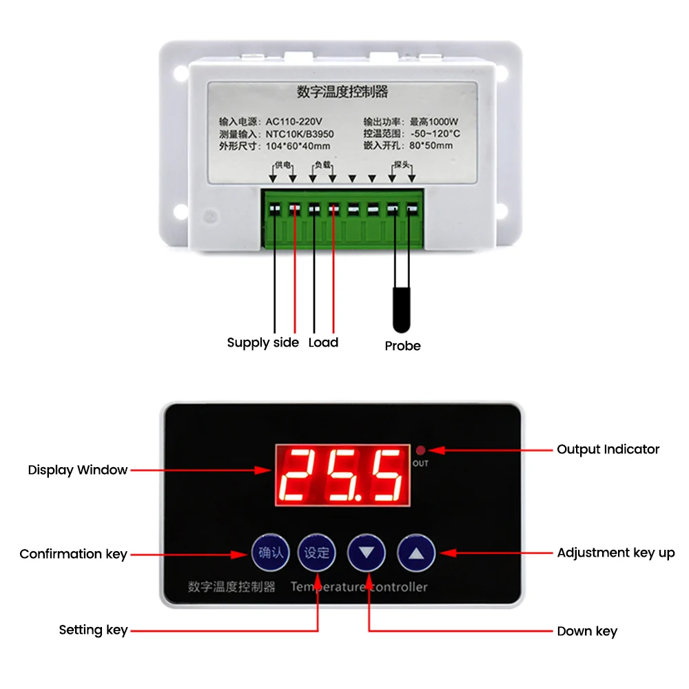 XH-W 2311デジタルサーモスタット-50-120℃温度制御器防水/プラスチックプローブ温度調整器AC 110-220 V恒温箱