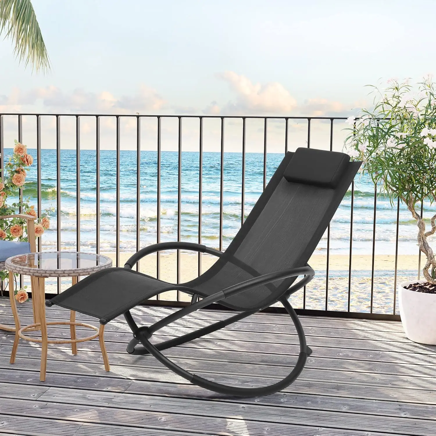 Silla de Playa WOLTU, Cómoda Silla Mecedora Plegable, Reclinable para Descanso, Tumbona para Jardín y Exteriores