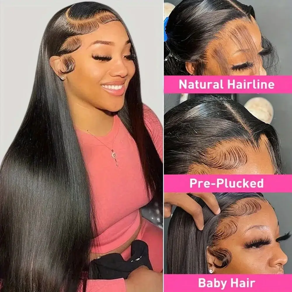 13x4 HD Transparent Lace Front Wigs Human Hair Bone Straight 34-40 Inch 200% & 250% Density Pre Plucked Hairline With Baby Hair For Women image 5