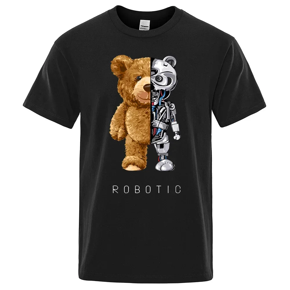 Funny Ted Bear Robot Tshirt Robotic Bear Men Short Sleeve Fashion Casual Clothing Summer Cotton Tees Oversized Street T-Shirts