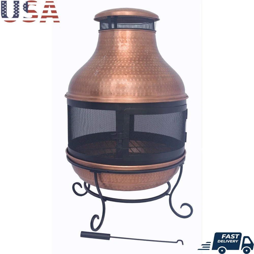 

Дровая медная костра для дымохода, наружное отопление, патио, камин с аксессуарами, сетчатая крышка с искровой крышкой и подъемником крышки