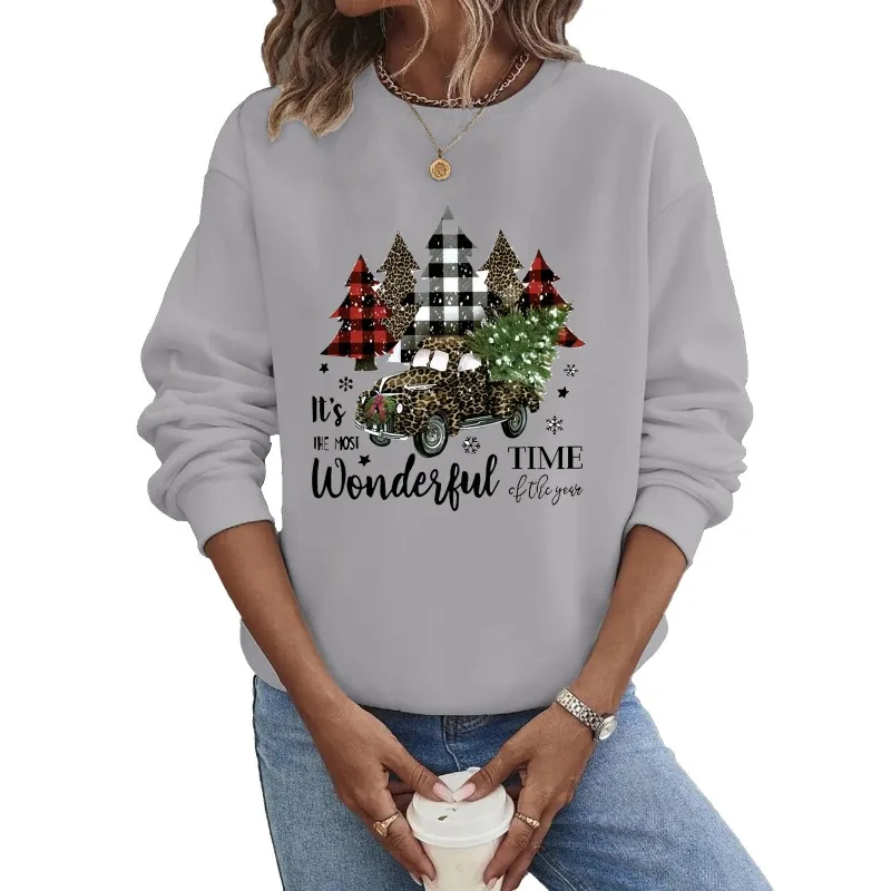 Crew-neck Hoodie Europe and The United States Christmas Long-sleeved Hot Christmas Truck Tree Print Clothes  Sweatshirts