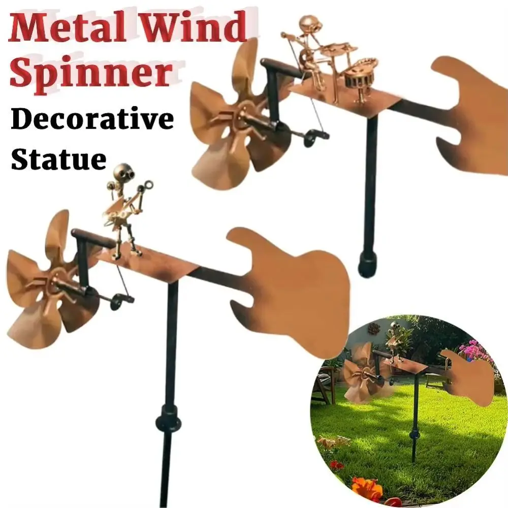 

Metal Wind Spinner Handmade Metal Drummer Windmill Durable Funny Percussionist Figurine Creative Rockin Art Figurine