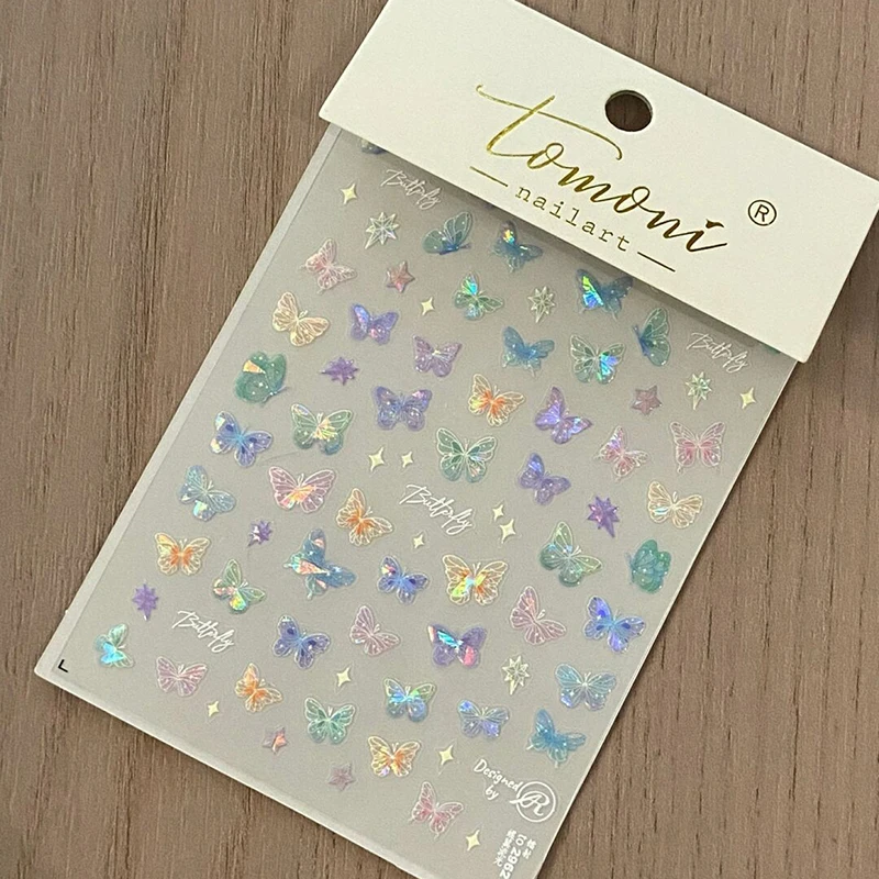 5D reliëf vlinder asterisme laser nagelstickers kleurrijke vlinder fee nail art stickers DIY manicure decoratie stickers