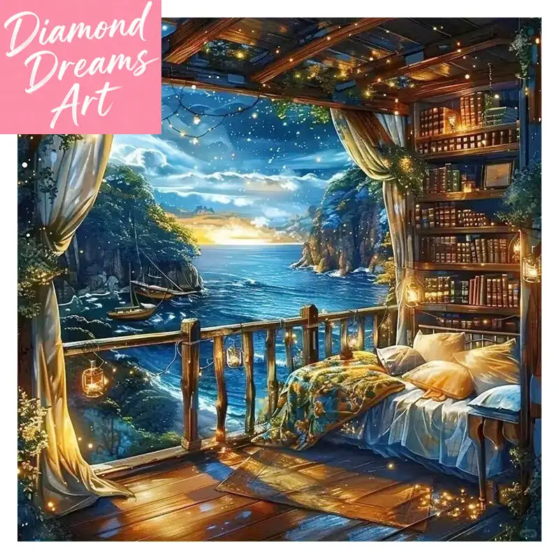 

Frameless, DIY Diamond Painting Seaside Natural Landscape Full Diamond 5D Mosaic Art Cross Stitch Home Decor