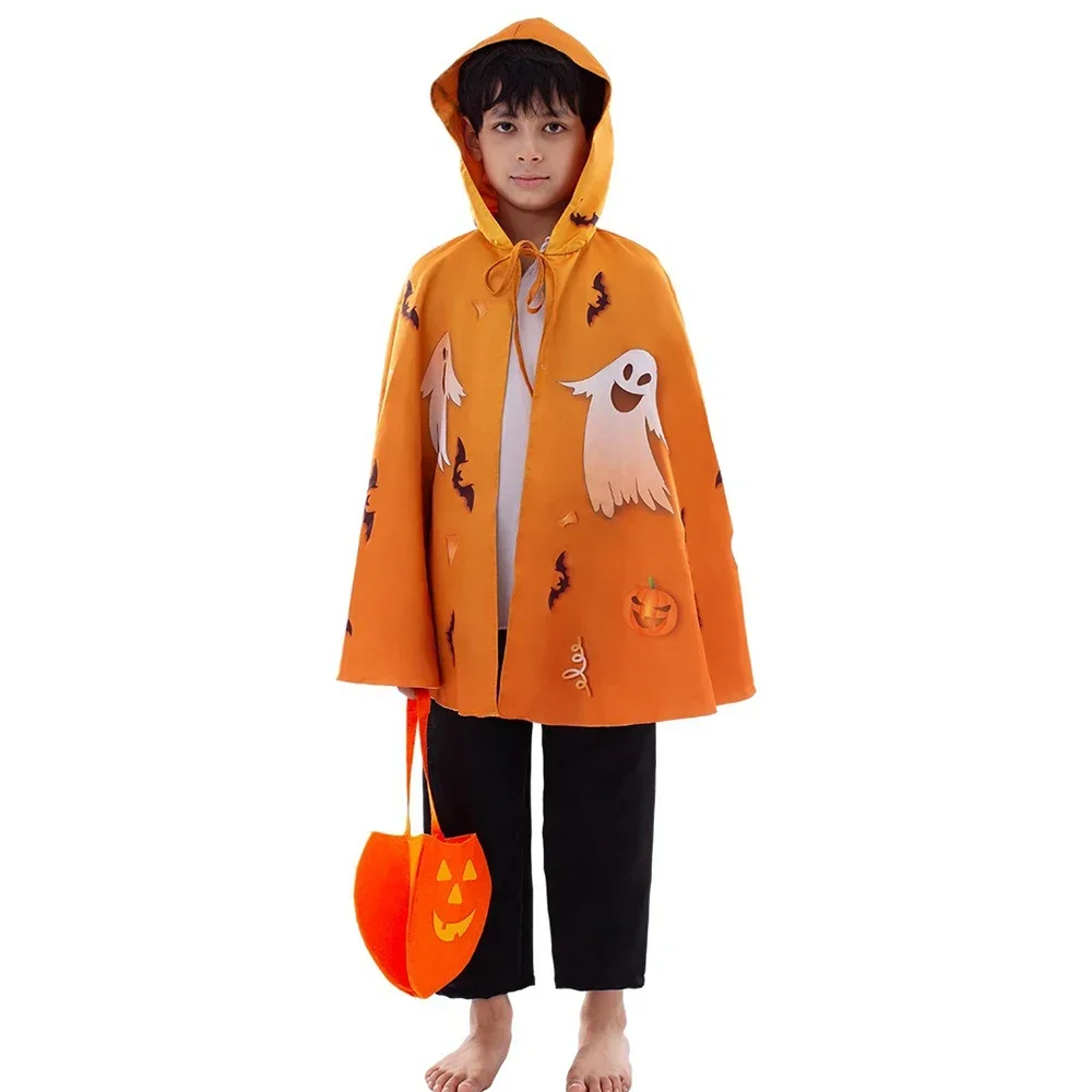Kinderen Halloween Unisex Heks Cosplay Mantel + Heksenhoed 2-delig Kostuum Carnaval Feest Fancy Goud Zwart Kleurblokkerende Jurk Cape