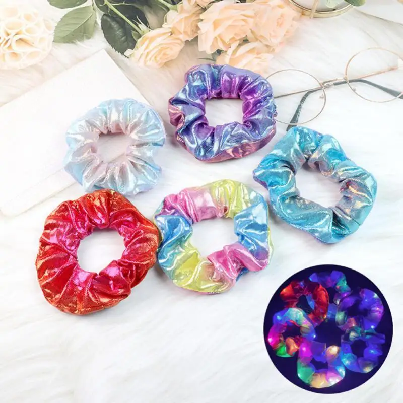 Hair Scrunchies Light Up Hair Scrunchies Elastic LED Light Women Hair Bands for Halloween Christmas Party