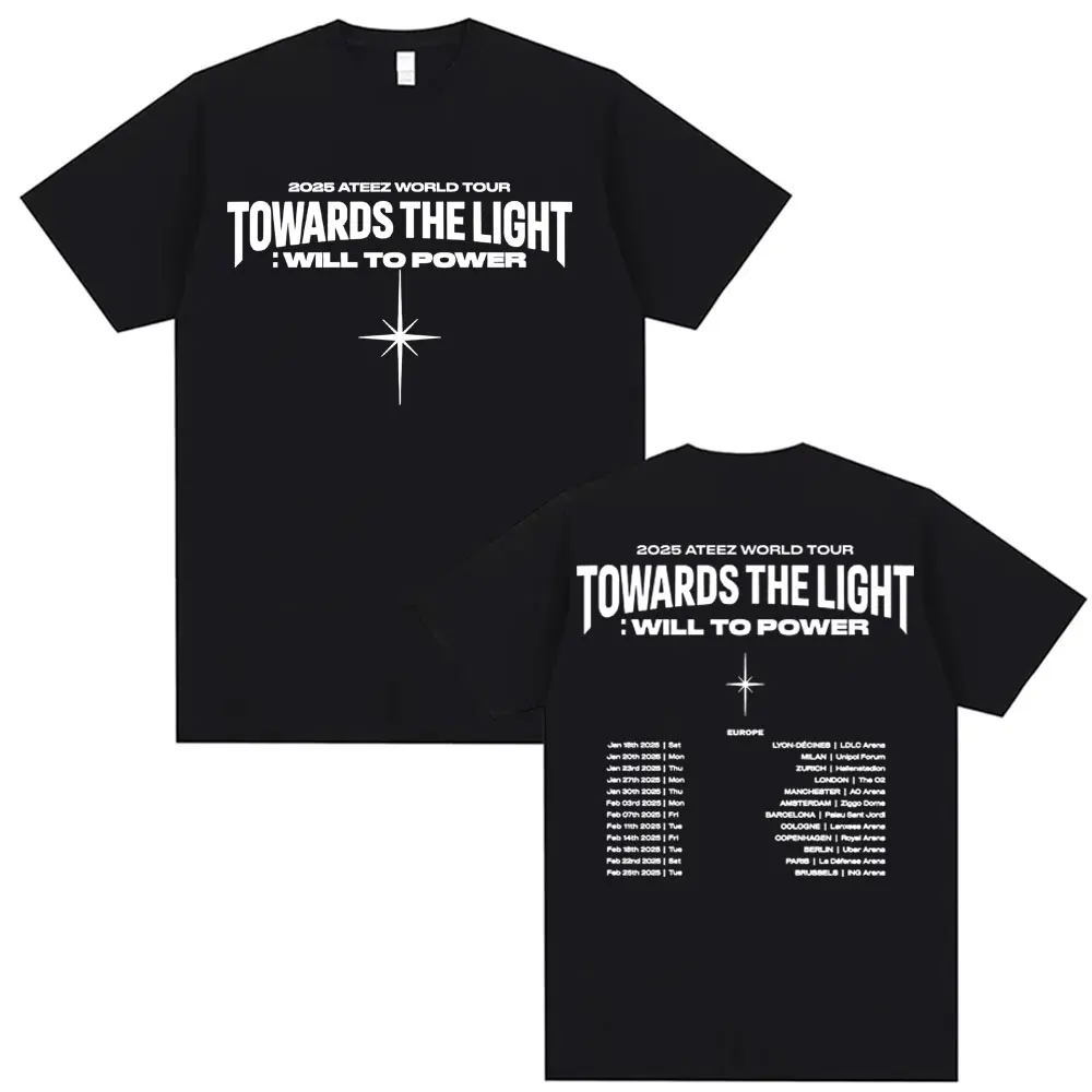 

2025 Ateez World Tour Towards The Light: Will To Power T Shirts Men Women Korean Fashion Hip Hop Oversized Short Sleeve T-shirts