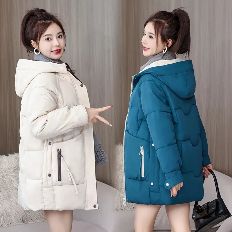Manteau Parka d'hiver pour femmes, Styles moyens et longs, vêtements d'extérieur pour dames, mode confortable et polyvalente, veste en duvet de coton pour dames, 2025