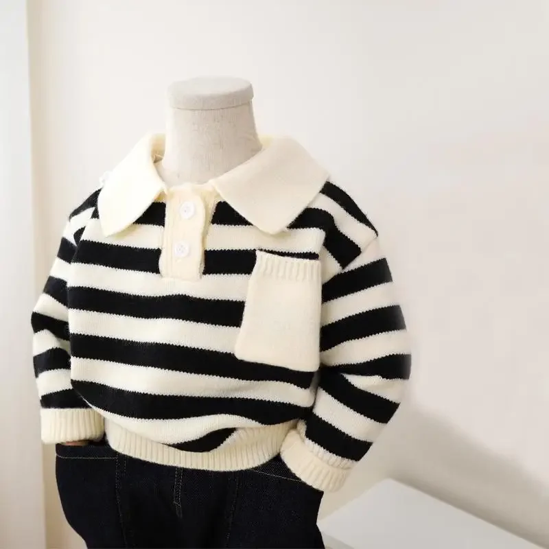

Boys' Casual Sweater 12M-7Y Children's Autumn and Winter Polo Shirt Knitted Sweater Baby Striped Top