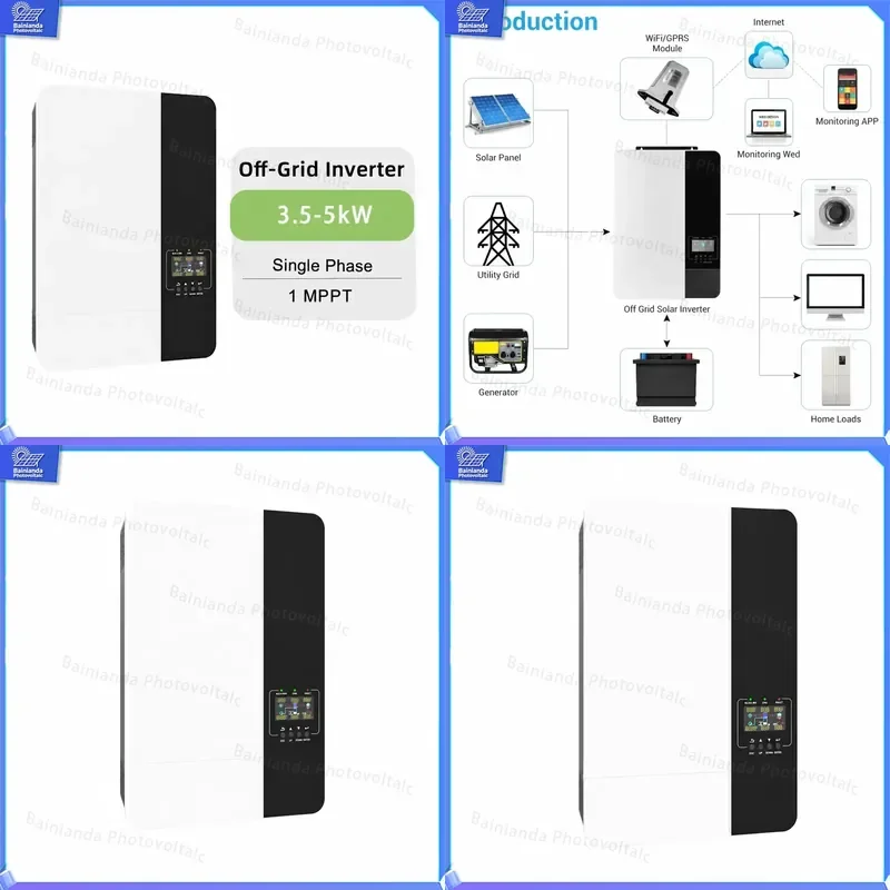 Off Grid Solar Inverter 3000W 5000W Single Phase Low Voltage PV Power Converter Hybrid System for Home Battery Storage Energy