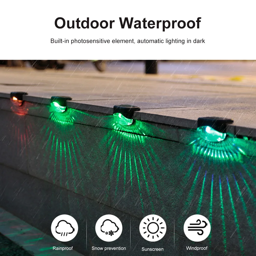 4PCS LED พลังงานแสงอาทิตย์บันไดโคมไฟกลางแจ้งรั้วสวนไฟ Pathway ลานขั้นตอนโคมไฟพลังงานแสงอาทิตย์ Night Garden ภูมิทัศน์โคมไฟ