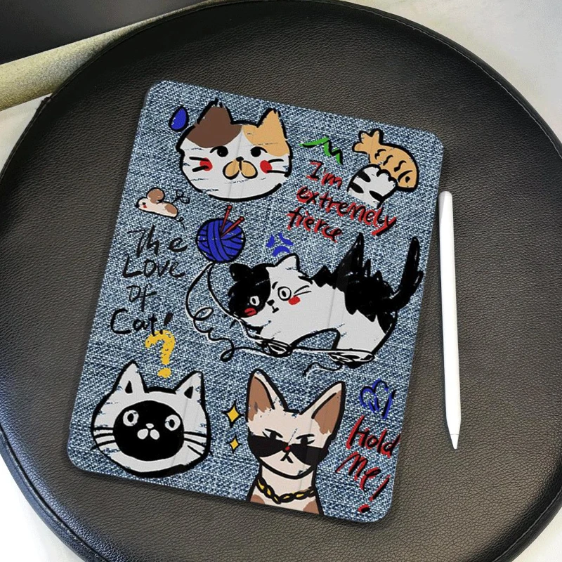 

Tri-fold Funda for Ipad Mini6 8.3 IPad Air 5 2022 Air 4 Case IPad 10th Generation 10.2 7th 8th 9th Gen Cartoon Doodle Cat Cover