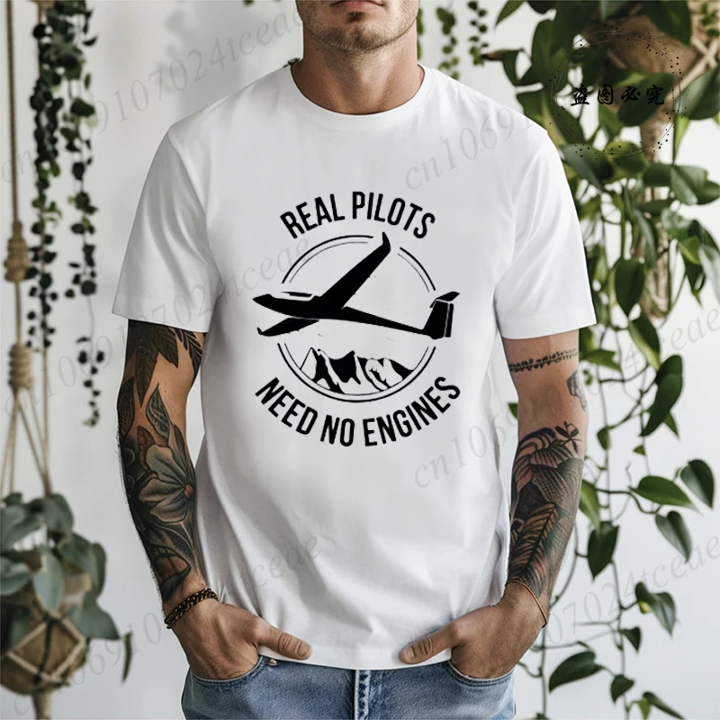 

Летние футболки в стиле Харадзюку, повседневные футболки, футболка с надписью «Real Pilots Need No Engines», футболка с изображением планера или самолета, модные мужские футболки с коротким рукавом