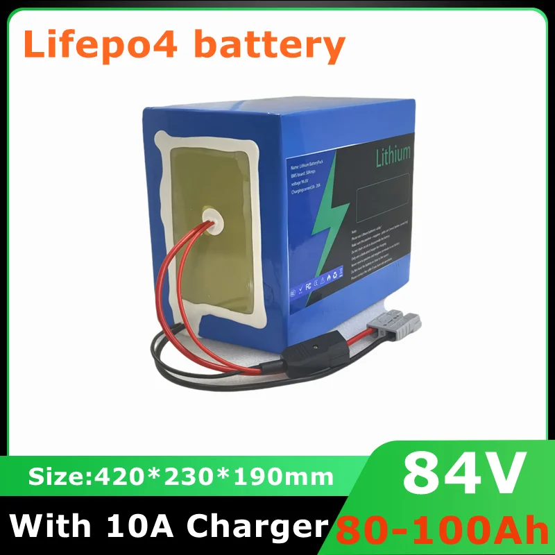 

84v 80Ah 100Ah lithium lifepo4 lipo bluetooth BMS APP for 5000w inverter motorhome Floor cleaner golf cart + 10A charger
