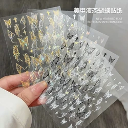 1Pcs Laser Gold/Silver Bronzing Butterfly Nail Sticker 3D Holow Butterfly Nail Art Decor 8*10cm Holo Gold Butterfly Slider