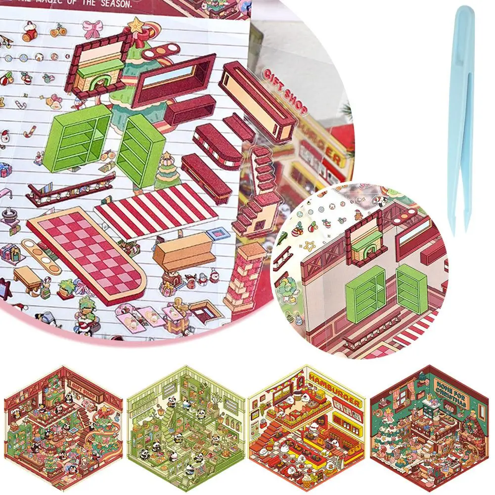 1-4Pcs Interest Sticker 3D Cute Cartoon Pocket Diy Scene Landscaping Decor Sticker Stacking Pasting Gift For Kid Child Student