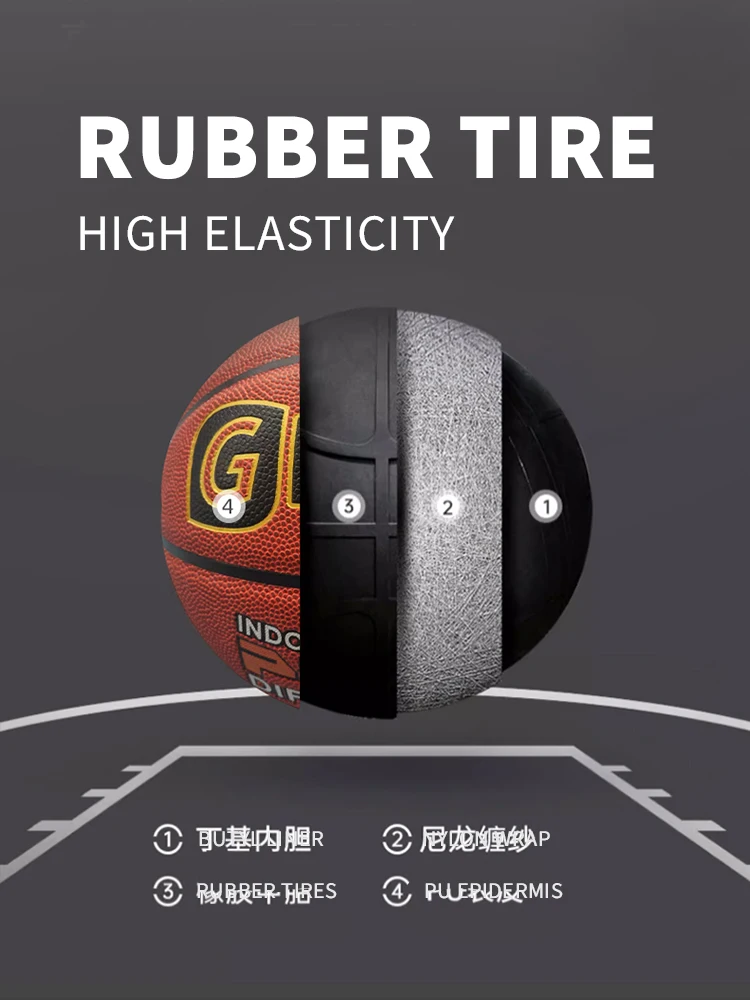 GLORY Brown Basketball Junior Adulto Interior e Exterior Universal Alta Elasticidade Anti Desgaste Borracha No.7 Basquete