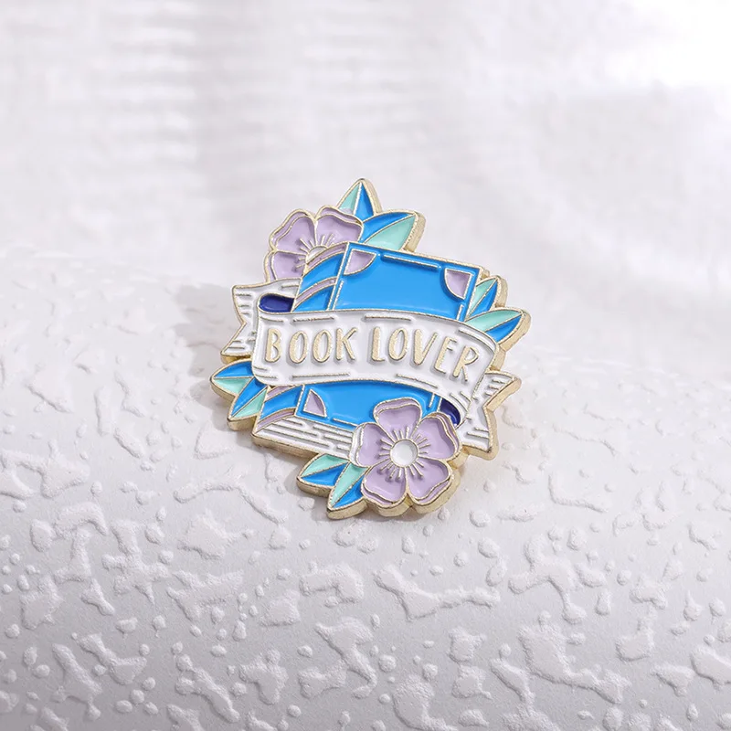 Custom Floral Book Lover Brooches Lapel Badges I Love Reading Jewelry Gift for Kids Friends Bookworm Enamel Pins