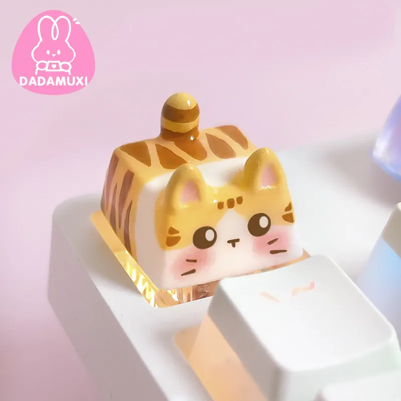 Cute Cat Keycap 1u Costom ESC Anime Artisan Key Caps Mechanical Keyboard Resin Blue Pink Cartoon Point Keyboard Cap Girl Gift