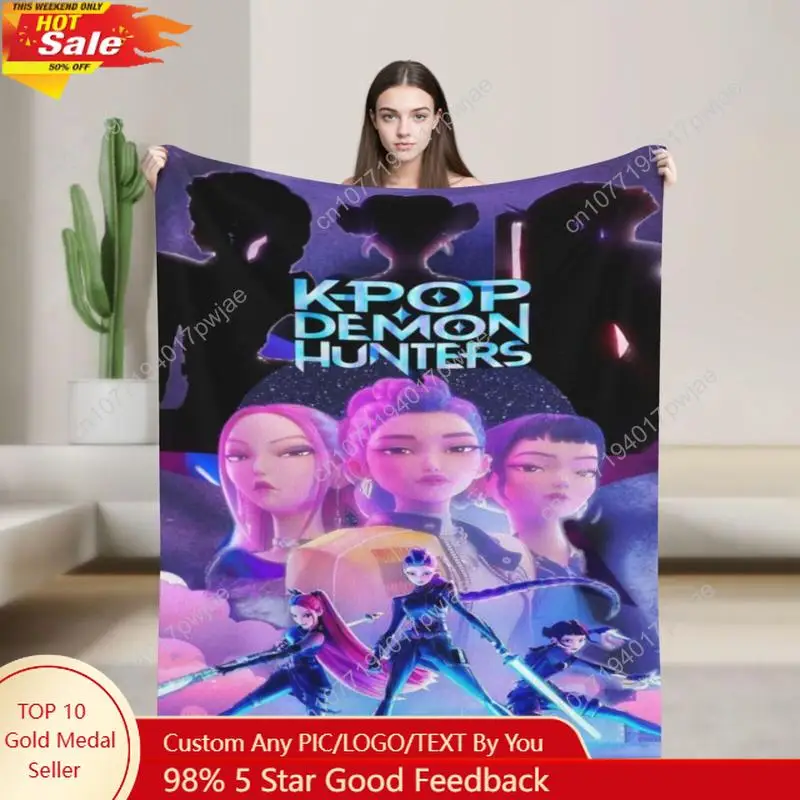 

Cool K-Pop Demon Anime Hunter Flannel Blanket For Sofa Couch Bedspread,Lightweight Throw Blanket For Living Room,Perfect Gift