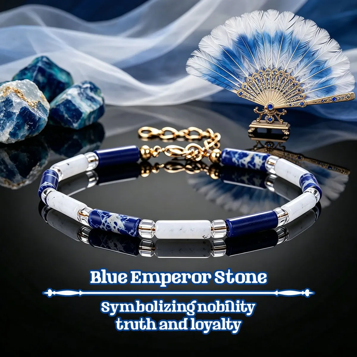Natural Blue and White Quartz Tube Bead Bracelet, Adjustable, Symbolizing Noble Truth and Loyalty, Jewelry Gift for Men and Wome