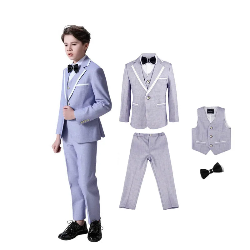 Russia Boys Spring 4Pieces/Set Jacket Vest Pants Bowtie Formal Wedding Dress Kids Party Outfit Children Performance Costume