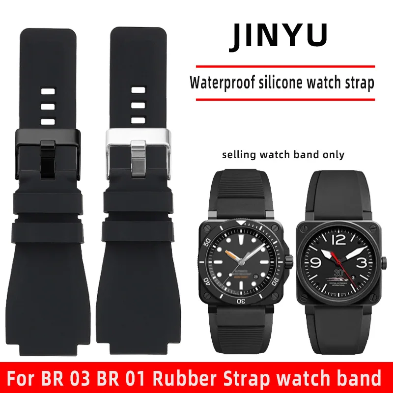 Men's Rubber watch strap For Bell & Ross BR01 BR03 24mm outdoor sports BR waterproof Silicone wristband Watchbands accessories