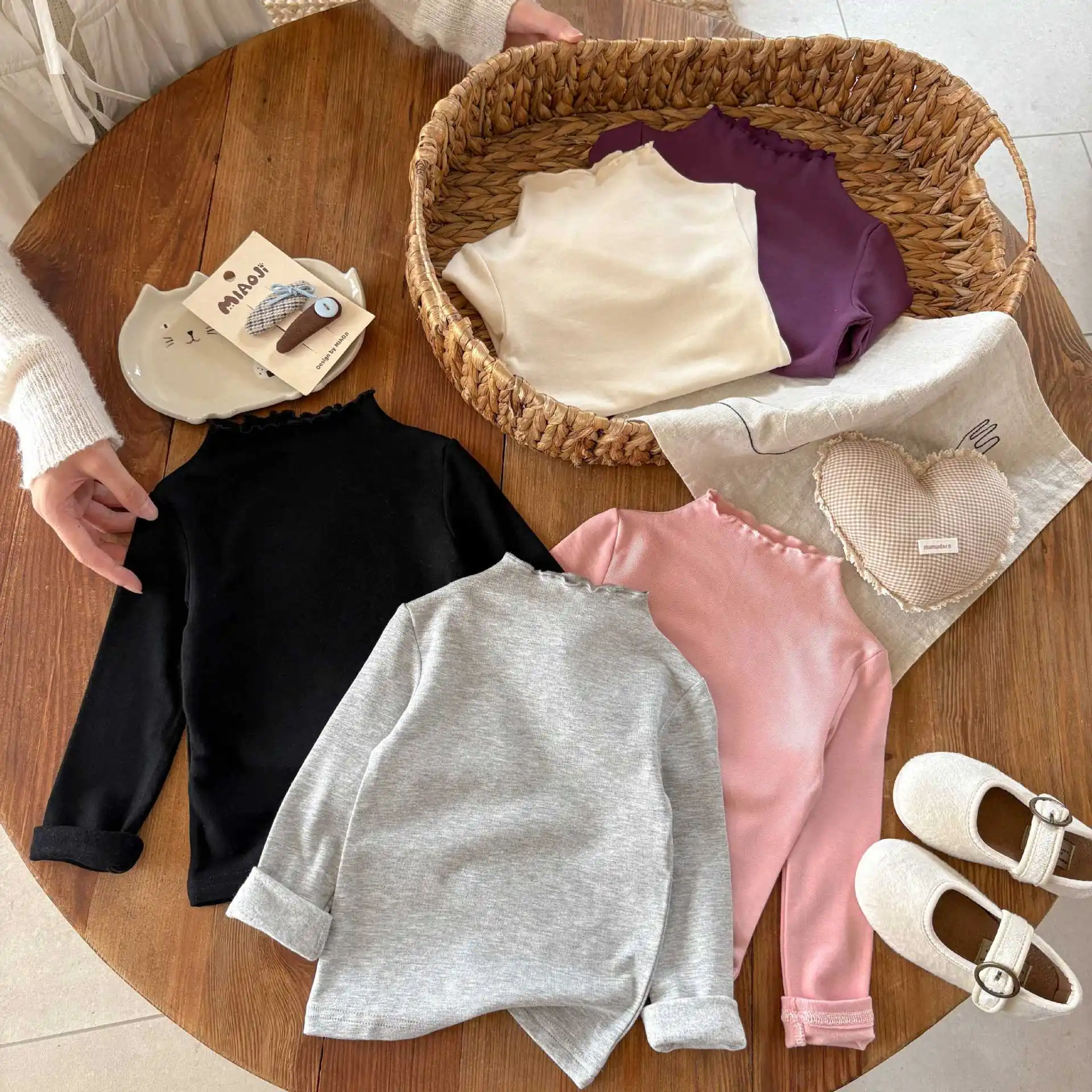 

2025 Autumn New Children Long Sleeve T Shirts Cotton Girls Lace Collar Bottoming Shirts Baby Solid Casual Tops Kids Clothes