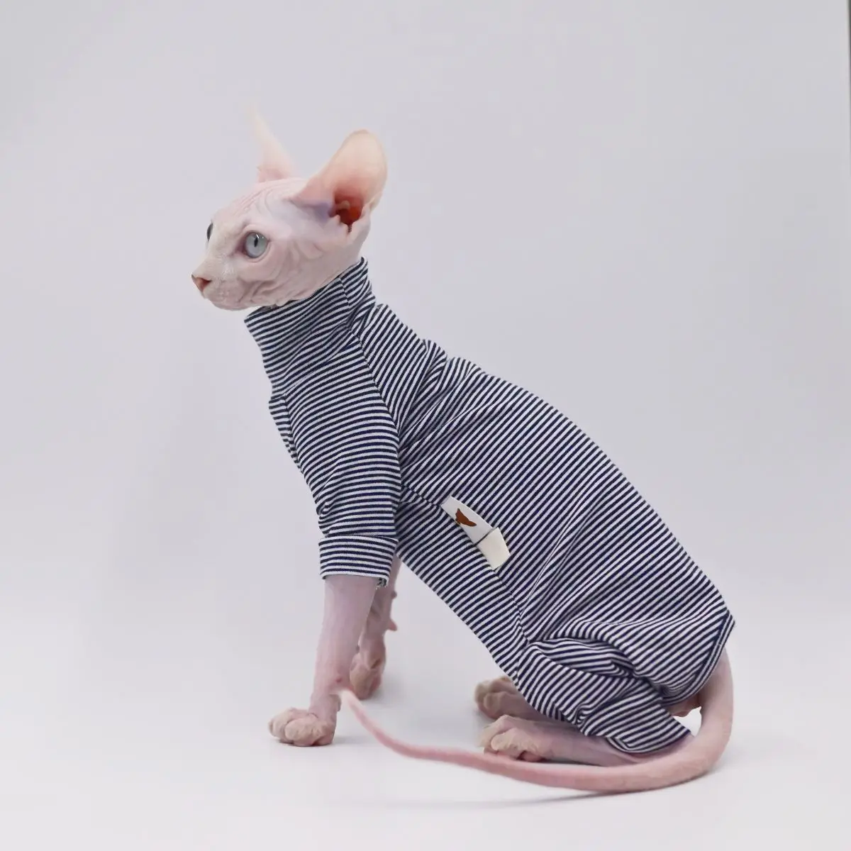 Sphynx 고양이 의류 레저 스트라이프 4 발 코튼 편안한 털 없는 고양이 의상, 부드러운 겨울 따뜻한 데본 코니쉬 고양이 옷