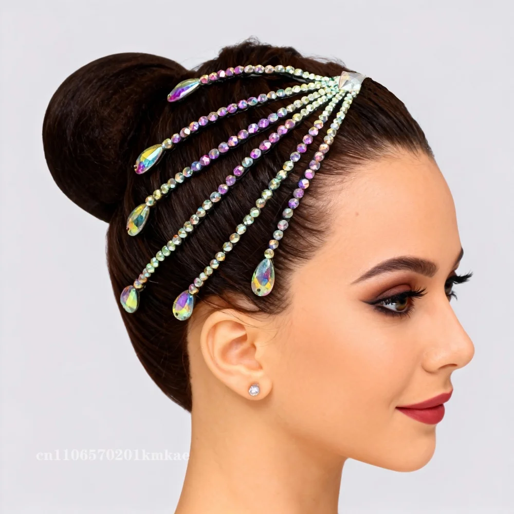 Accessoires de compétition de danse latine, couvre-chef en pierres AB, danse moderne, danse sociale, ornements de spectacle, épingle à cheveux en fleur