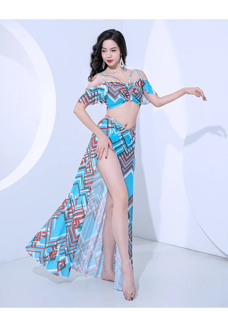 Belly Dance Practice Women\'s Dress Mesh Baladi Shaabi Says Performance Clothing Printed Split Eastern Belly Dance Dress