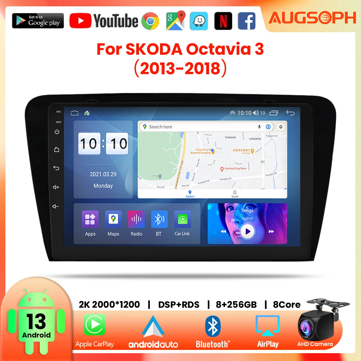 

Автомобильный радиоприемник Android 13 для Skoda Octavia 3 2013-2018, 10-дюймовый мультимедийный плеер с 4G Car Carplay и 2Din GPS-навигацией.