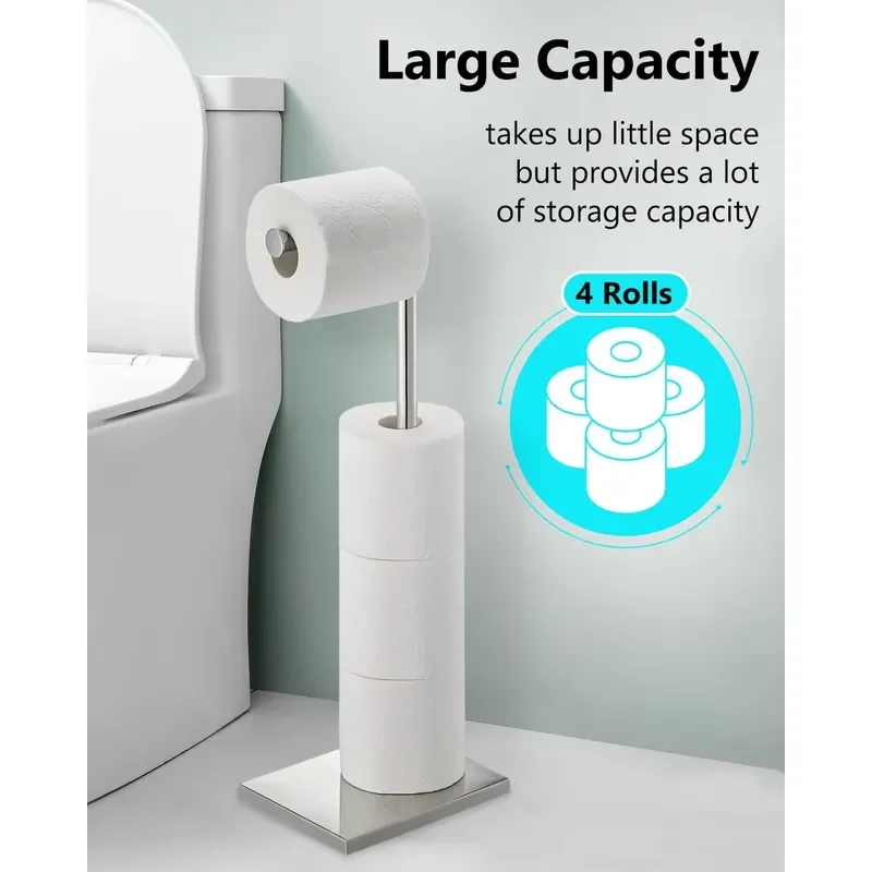 Chrome Finish Stainless Steel Freestanding Toilet Paper Holder With Weighted Base And 4 Roll Storage For Modern Bathroom