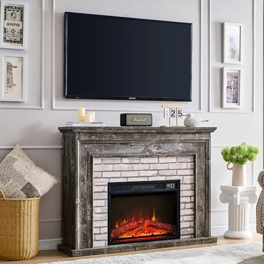 Electric Mantel Fireplace Heater TV Stand with Remote Control Realistic Log Burn Hidden Flip-Top Design 3 Flame Levels Overheat