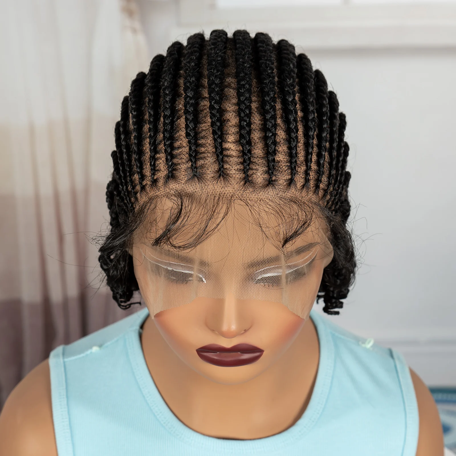 Short Cornrow Braided Bob Wigs Synthetic Full Lace Braided Lace Wig with Baby Hair Knotless Handmade Braids Wigs for Black Women
