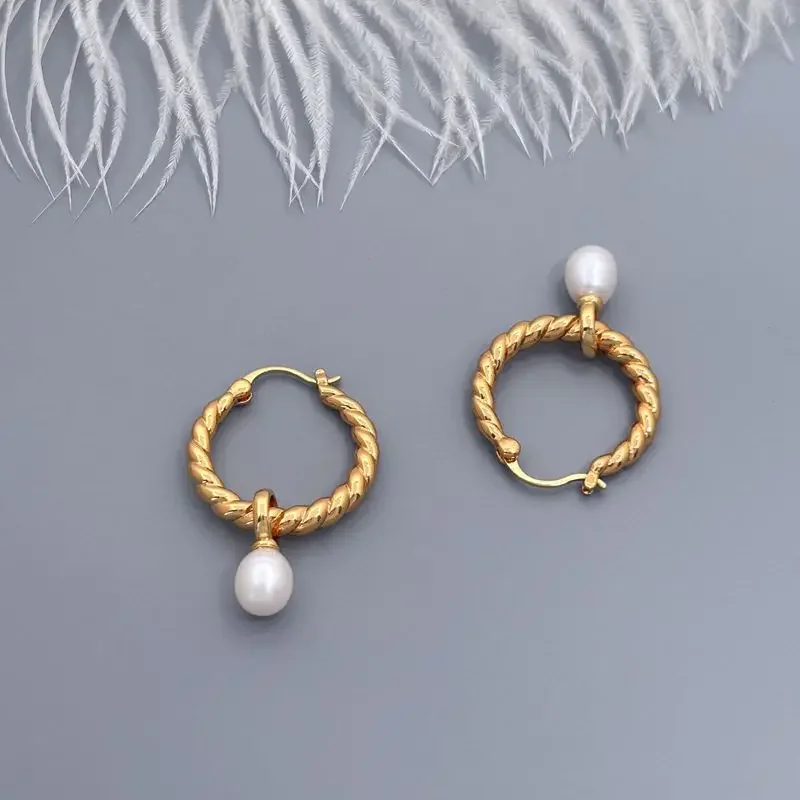 Nature Pearl Earrings 18KGF  Stainless Steel Plated Gold WaterProof Women Jewelry Unusual Earrings Jewelry Gift New