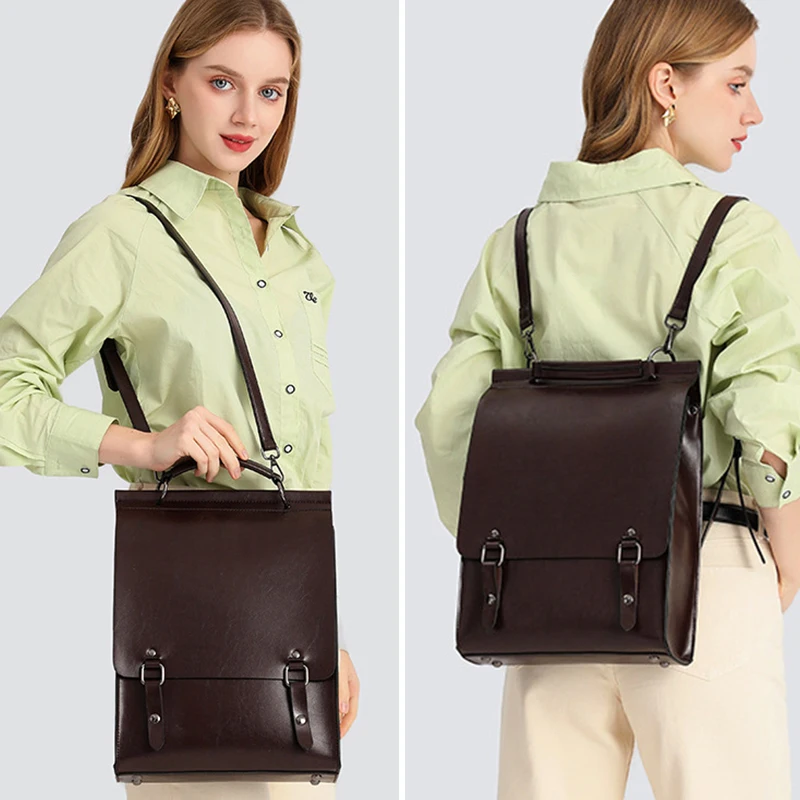 Fashionable new leather backpack for women, British college style backpack, college commuting cowhide backpack image 6