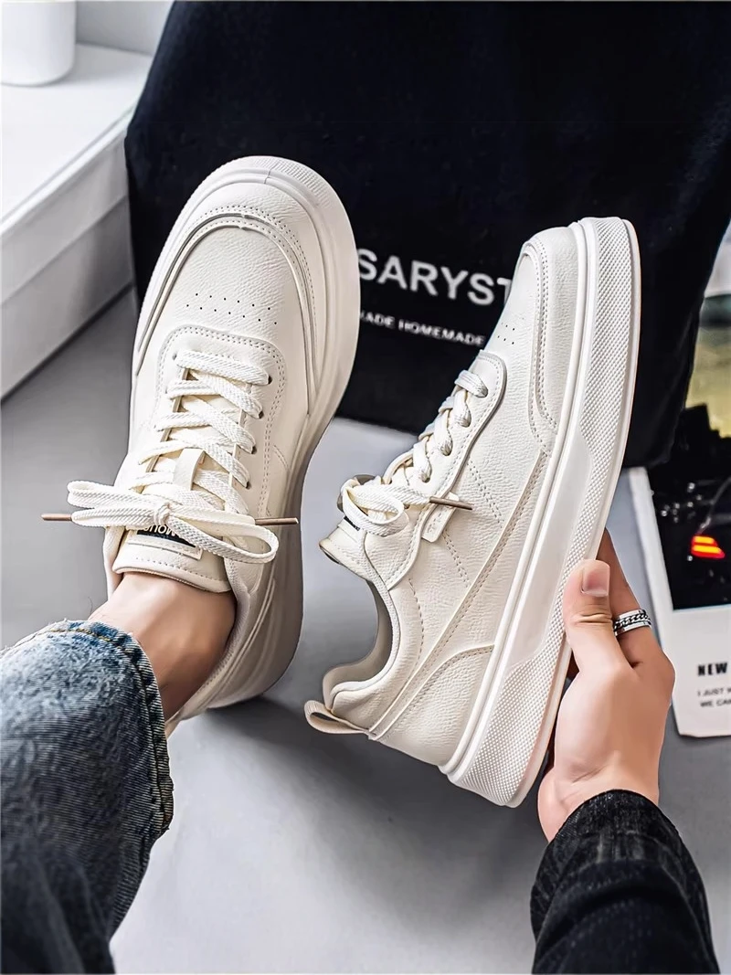 

Men's Casual Shoes 2026 New Summer Trendy All-Match Thick-Heeled Heightening Sports Shoes Leather Surface Leisure Board Shoes