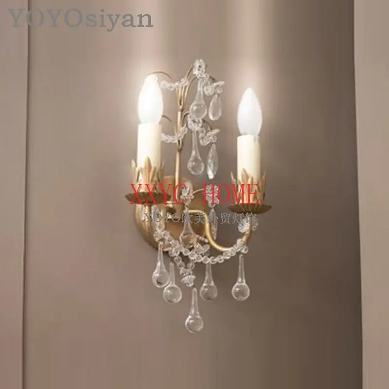 Pure Copper Heart-Shaped Water Drop Ball Crystal Wall Lamp Living Room Dining Room Bedroom Bed First-Class Wall Lamp