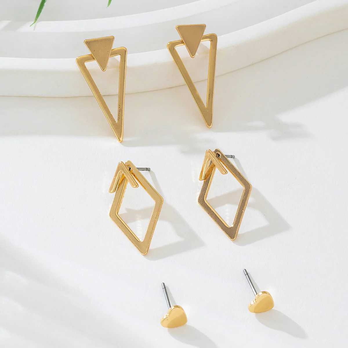 A Suit of Fashion Simple Originality Multielement Metal Triangle Quadrate Earrings Sets for Women Birthday Party Jewerly Gifts