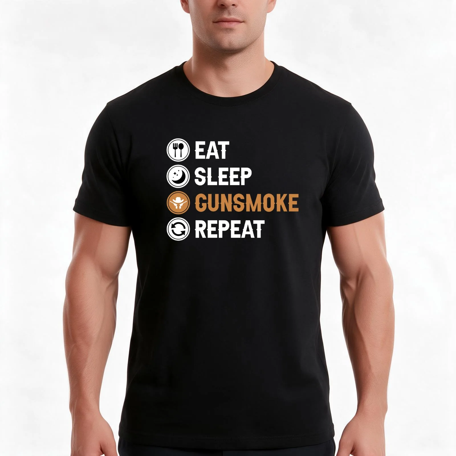 Eat Sleep Gunsmoke Repeat T-Shirt Summer Casual Cotton Tee Oversized Streetwear Tops Vintage Graphic Print Unisex Men Women