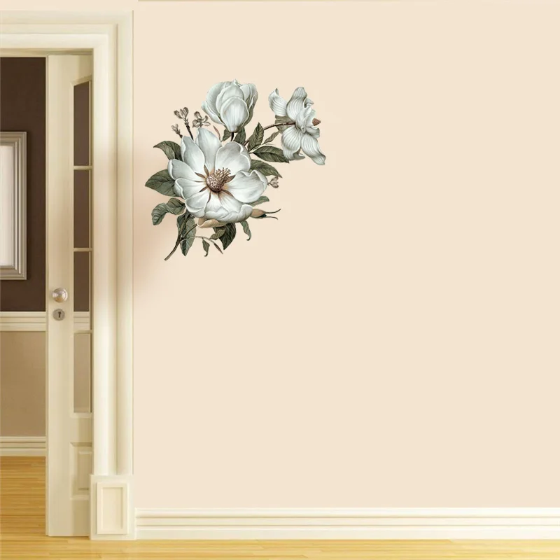 T402# Flowers Wall Sticker Classical Magnolia Bathroom Toilet Decor Living Room Cabinet Refrigerator Home Decoration Decals