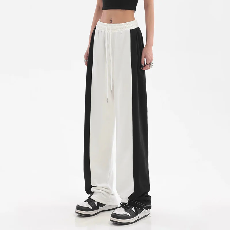 Streetwear Hip Hop Oversize Jogging Sweatpants Women Contrast Color Drawstring Elastic Waist Harajuku Wide Leg Sports Trousers