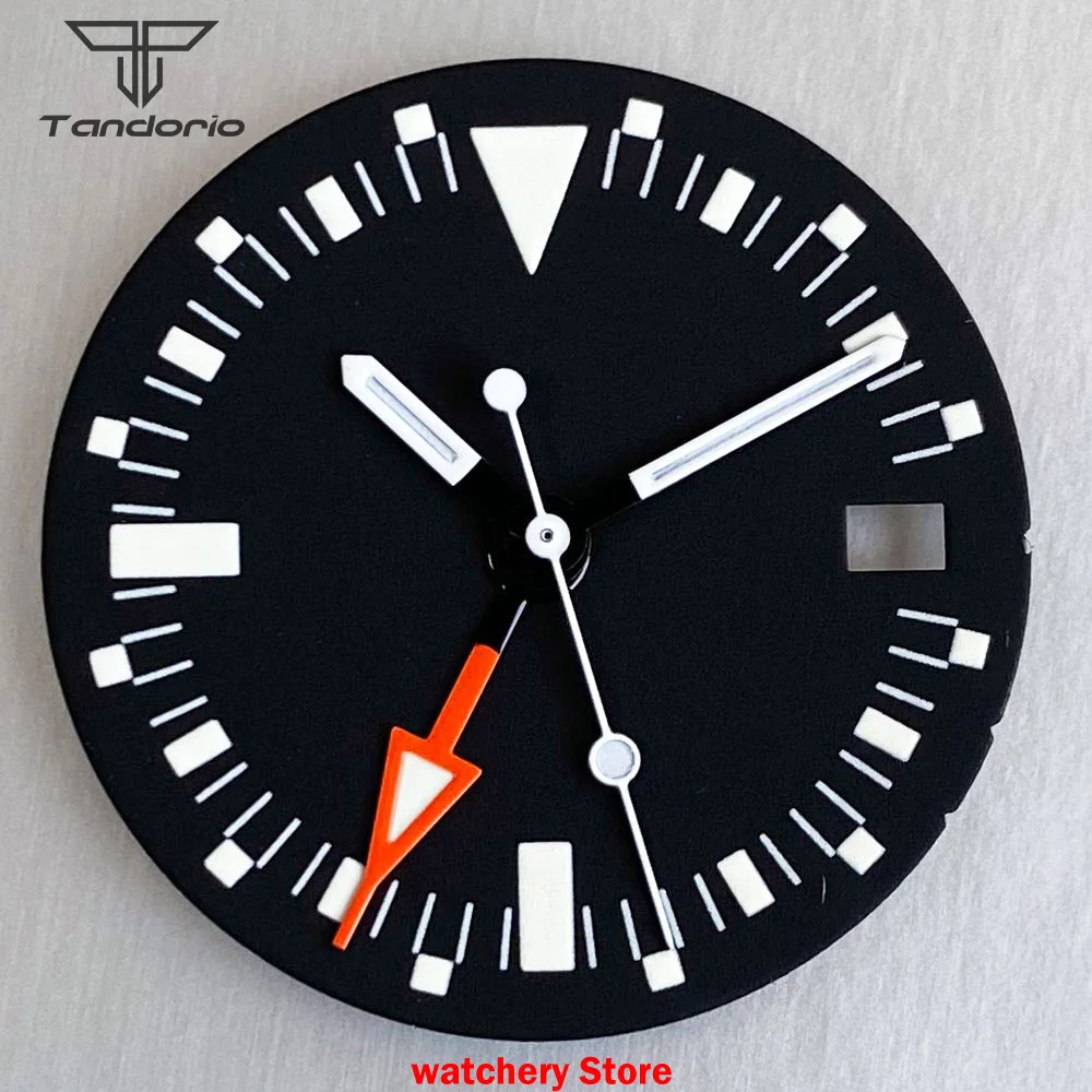 Tandorio New 29mm GMT Vintage Orange Marks Watch Dial Face Mod Watch Accessories Fit NH34 NH34A Movement Watch Parts Tool Set