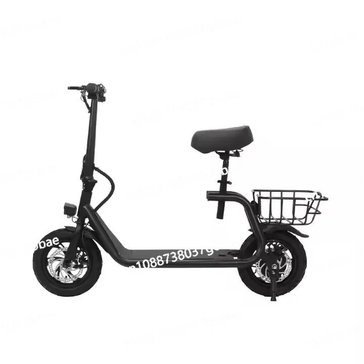 

Electric scooter bicycle with seat foldable commute shopping scooter long battery life with handbrake basket