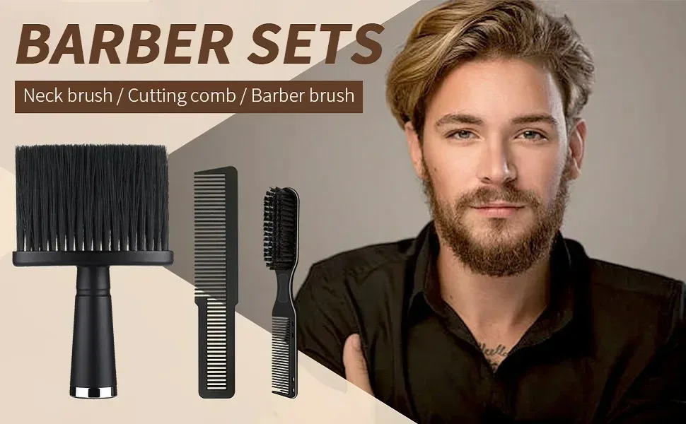 3Pcs Barber Haircut Set With Neck Duster Cleaning Brush Barbershop Hair Cutting Comb for Men Beard Brush Salon Styling Tools