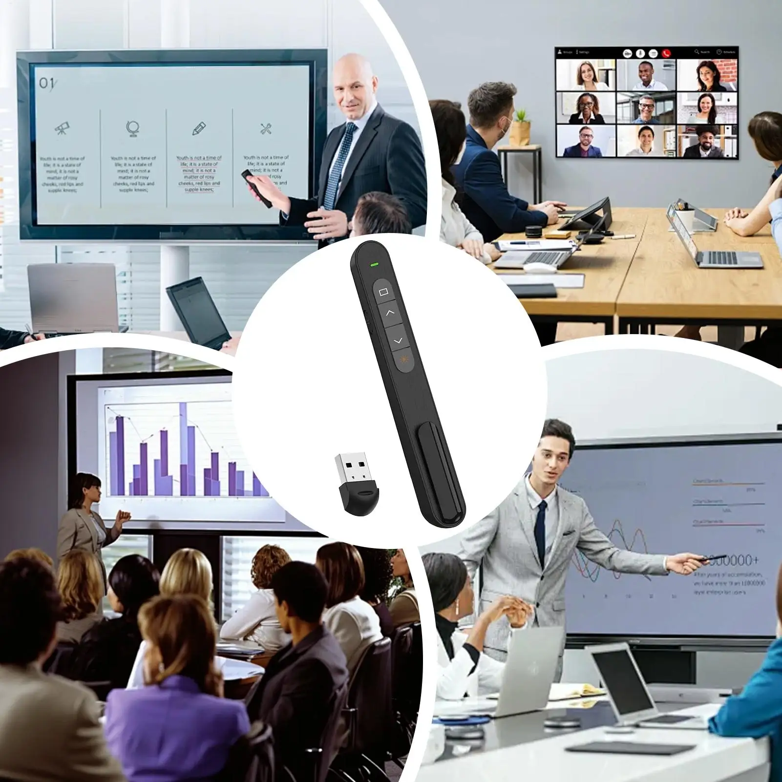 Wireless Presentation Clicker 2.4GHz Portable Advancer USB Slide Clicker With Volume Control For Classroom Presentation School