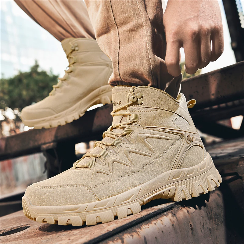 

2026 New Men's High-Top Lace-Up Hiking Shoes - Plus Size, Non-Slip, Wear-Resistant, Outdoor Trail & Trekking Athletic Shoes